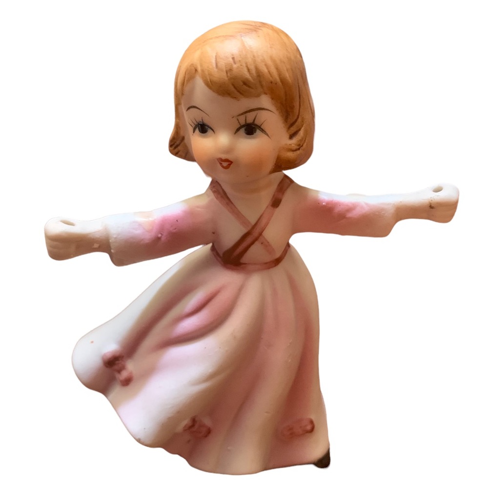 Vintage Pink Birthday Girl Candleholder Figurine
